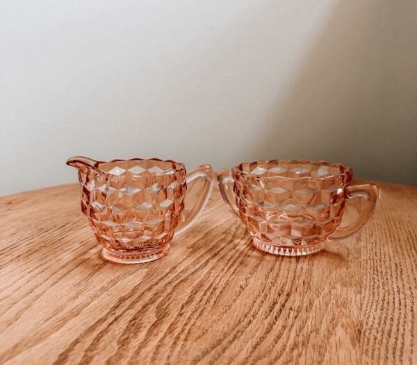 Vintage Blush Glass Creamer & Sugar Bowls